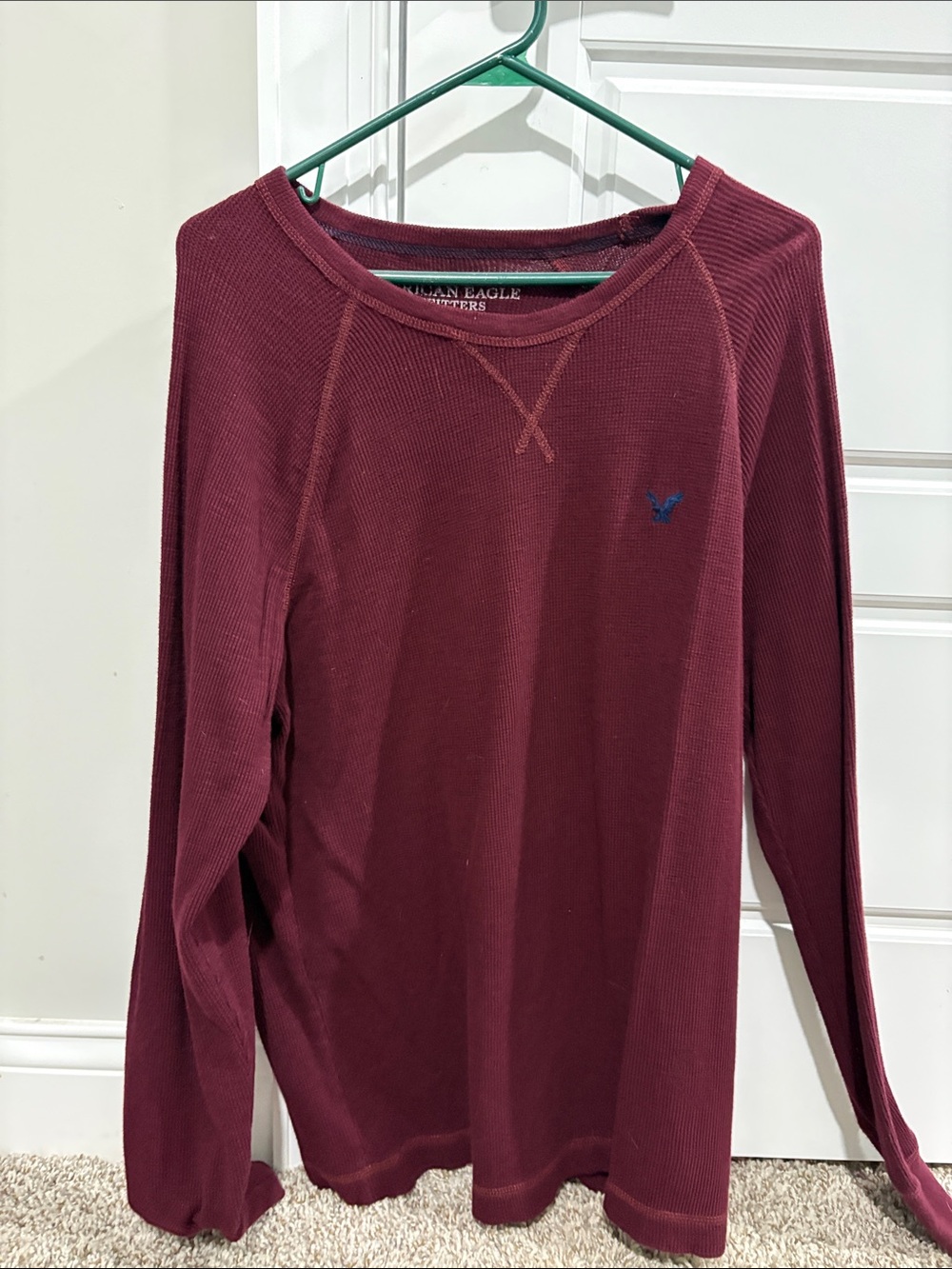 American Eagle Outfitters Long-Sleeve Waffle Knit Top - Wine - Picture 1 of 3